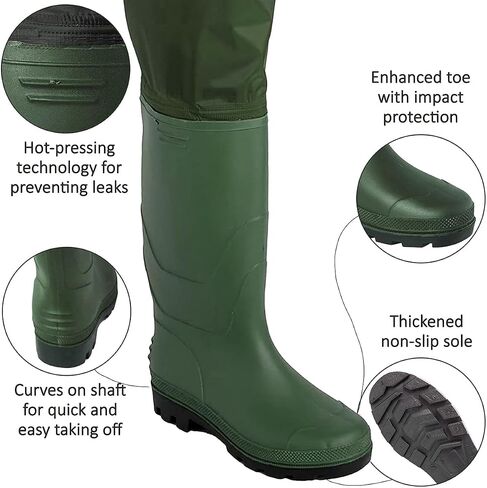 Vinlas Hip Waders for Men/Women, Fly Fishing Accessories, Light Weight Nylon Waterproof Wader Pants with PVC Boots (Green, Men 13 / Women 14) in Saudi Arabia