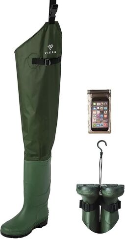 Vinlas Hip Waders for Men/Women, Fly Fishing Accessories, Light Weight Nylon Waterproof Wader Pants with PVC Boots (Green, Men 13 / Women 14) in Saudi Arabia