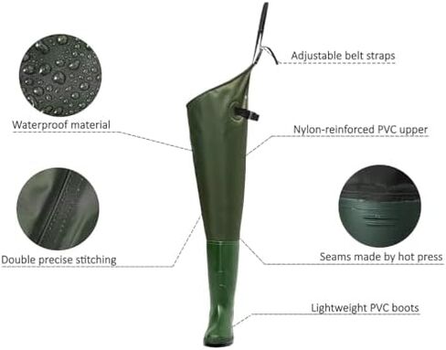 Vinlas Hip Waders for Men/Women, Fly Fishing Accessories, Light Weight Nylon Waterproof Wader Pants with PVC Boots (Green, Men 13 / Women 14) in Saudi Arabia