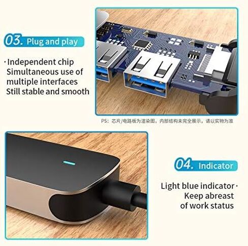 6-in-1 USB-C HUB مع 4K@30Hz HDMI ، قذيفة سبيكة الألومنيوم-محول متعدد الأطوار لـ MacBook ، الكمبيوتر المحمول ، والمزيد in Kuwait