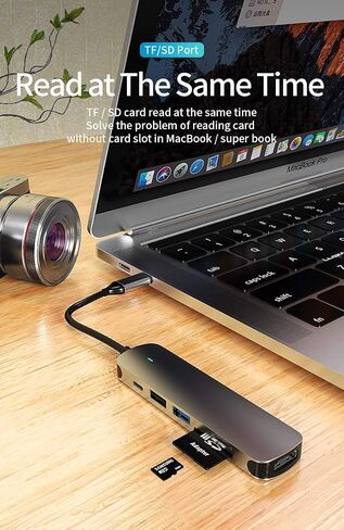 6-in-1 USB-C HUB مع 4K@30Hz HDMI ، قذيفة سبيكة الألومنيوم-محول متعدد الأطوار لـ MacBook ، الكمبيوتر المحمول ، والمزيد in Kuwait