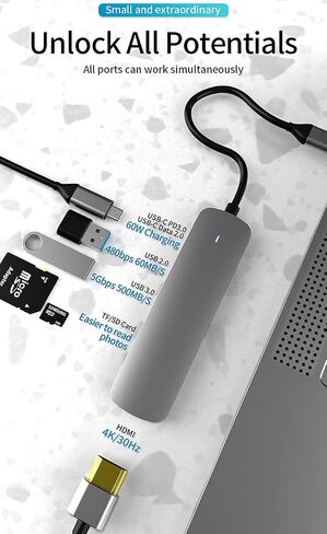 6-in-1 USB-C HUB مع 4K@30Hz HDMI ، قذيفة سبيكة الألومنيوم-محول متعدد الأطوار لـ MacBook ، الكمبيوتر المحمول ، والمزيد in Kuwait