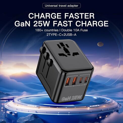 Universal Travel Adapter, International Power Plug Adapter with PD Fast Charging, 4-Port (USB-A/2 USB-C/2), Wall Charger - Worldwide Travel Essentials, Travel Plug Adapter for UK/US/AU/EU in Saudi Arabia