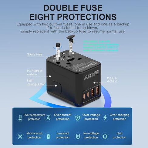 Universal Travel Adapter, International Power Plug Adapter with PD Fast Charging, 4-Port (USB-A/2 USB-C/2), Wall Charger - Worldwide Travel Essentials, Travel Plug Adapter for UK/US/AU/EU in Saudi Arabia