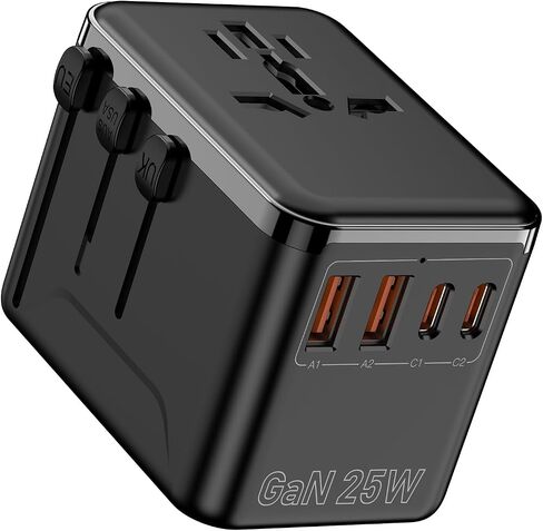 Universal Travel Adapter, International Power Plug Adapter with PD Fast Charging, 4-Port (USB-A/2 USB-C/2), Wall Charger - Worldwide Travel Essentials, Travel Plug Adapter for UK/US/AU/EU in Saudi Arabia