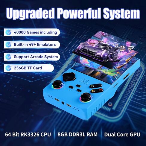 Gwalsnth V40 Max Retro Handheld Game Console ، 40000 Games تم تحصيلها مسبقًا بطاقة 256G TF ، مُدمجة في 49+ محاكيات ، شاشة IPS 4K 4K 4K ، بطارية 4000 مللي أمبير ، وحدة تحكم ألعاب الفيديو المحمولة (اللون الأزرق) in Kuwait