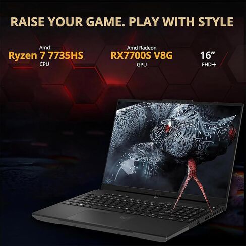 ASUS TUF A16 16 "FHD+ Gaming Laptop ، AMD Ryzen 7 7735HS Processor ، Radeon RX7700S V8G Graphics ، 16GB DDR5 RAM 512GB PCIE SSD ، WI-FI 6 ، Backleit Keyboard ، Windows 11 Home ، Black in Kuwait
