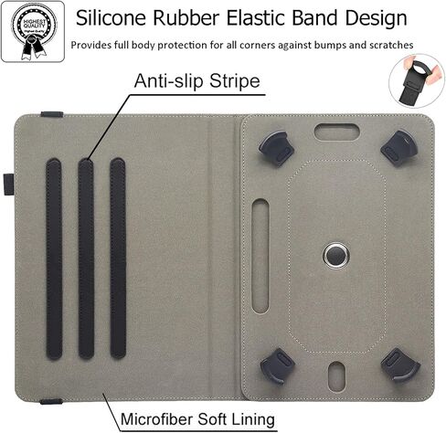 Universal 10 10.1 inch Android Tablet Case ، revvl tab 2 case ، bbjjkkz 360 درجة متعددة الزوايا غطاء باو غطاء جلدي لـ 9.5-11 بوصة ، أسود in Saudi Arabia