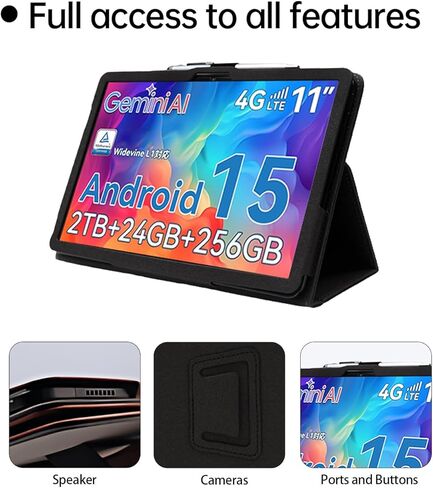 Case for TABWEE W90 Tablet Android 15 11 Inch，WUNIAK Premium Leather Business Folio Stand Cover for TABWEE W90 Tablet Android 15 11 Inch with Hand Strap for Tablet,Black in Kuwait