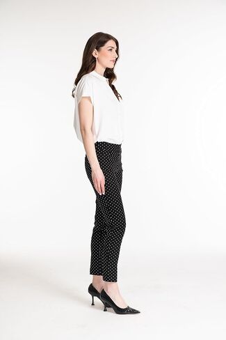 SLIM-SATION Women's Pull On Ankle Pant with Tummy Control Panel, Black/White Print, 2 in Kuwait