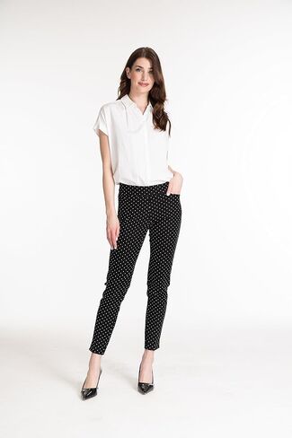 SLIM-SATION Women's Pull On Ankle Pant with Tummy Control Panel, Black/White Print, 2 in Kuwait
