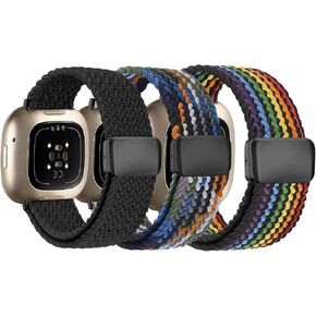 Braided Band Compatible with Fitbit Versa 4 Bands for Women/Versa 3/Sense 2/Sense band, Magnetic Clasp Elastic Fabric Sport Nylon Smartwatch Band for Fitbit Versa4/3/Sense1/2 in Saudi Arabia