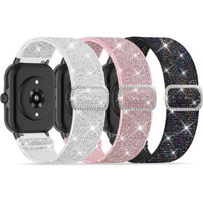 3 Pack Nylon Bands Compatible with Woneligo/Fitpolo Smart Watch, 22mm Soft Elastic Straps for Quican/Tensky/Aeac ID208 Plus/Veryfit IDW28/TOOBUR/Tensky/ENOMIR/Amzhero/WNH IDW19 Glitter Bands for Women in Saudi Arabia