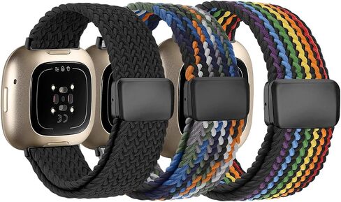 Braided Band Compatible with Fitbit Versa 4 Bands for Women/Versa 3/Sense 2/Sense band, Magnetic Clasp Elastic Fabric Sport Nylon Smartwatch Band for Fitbit Versa4/3/Sense1/2 in Kuwait