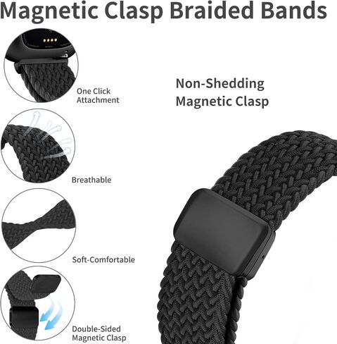 Braided Band Compatible with Fitbit Versa 4 Bands for Women/Versa 3/Sense 2/Sense band, Magnetic Clasp Elastic Fabric Sport Nylon Smartwatch Band for Fitbit Versa4/3/Sense1/2 in Kuwait