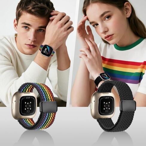 Braided Band Compatible with Fitbit Versa 4 Bands for Women/Versa 3/Sense 2/Sense band, Magnetic Clasp Elastic Fabric Sport Nylon Smartwatch Band for Fitbit Versa4/3/Sense1/2 in Kuwait
