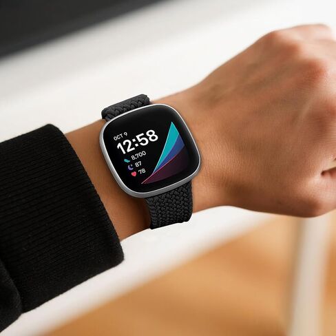 Braided Band Compatible with Fitbit Versa 4 Bands for Women/Versa 3/Sense 2/Sense band, Magnetic Clasp Elastic Fabric Sport Nylon Smartwatch Band for Fitbit Versa4/3/Sense1/2 in Kuwait