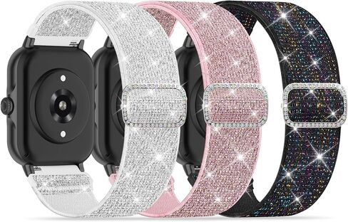 3 Pack Nylon Bands Compatible with Woneligo/Fitpolo Smart Watch, 22mm Soft Elastic Straps for Quican/Tensky/Aeac ID208 Plus/Veryfit IDW28/TOOBUR/Tensky/ENOMIR/Amzhero/WNH IDW19 Glitter Bands for Women in Saudi Arabia