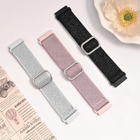 3 Pack Nylon Bands Compatible with Woneligo/Fitpolo Smart Watch, 22mm Soft Elastic Straps for Quican/Tensky/Aeac ID208 Plus/Veryfit IDW28/TOOBUR/Tensky/ENOMIR/Amzhero/WNH IDW19 Glitter Bands for Women in Saudi Arabia