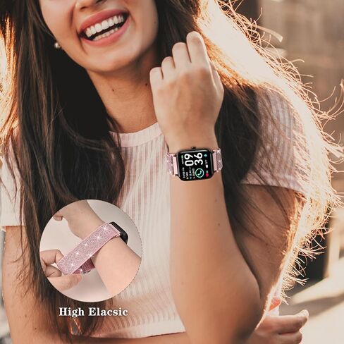 3 Pack Nylon Bands Compatible with Woneligo/Fitpolo Smart Watch, 22mm Soft Elastic Straps for Quican/Tensky/Aeac ID208 Plus/Veryfit IDW28/TOOBUR/Tensky/ENOMIR/Amzhero/WNH IDW19 Glitter Bands for Women in Saudi Arabia