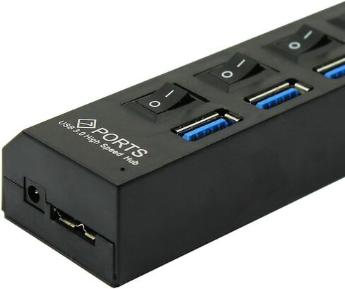 Maxllto 7 Port USB SuperSpeed ​​3.0 Hub On/Off Switches + AC Power Adapter Cable لجهاز الكمبيوتر المحمول للكمبيوتر الشخصي - in Saudi Arabia