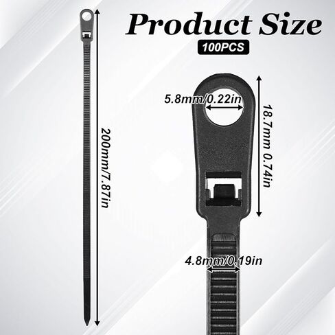 100 pcs روابط سوداء سوداء مع فتحة المسمار ، 7.87 بوصة أسود متعدد الأغراض إدارة الحبل الكابل الرمز البريدي الكهربائي ، العلاقات البلاستيكية مع المسمار للاستخدام الداخلي في الهواء الطلق in Kuwait