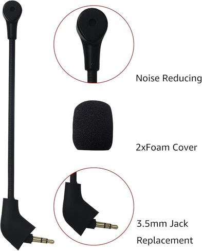 Replacement Detachable Microphone Fits for Kingston HyperX Cloud/Cloud X/Cloud II 1st Version for PS 4 Xbox One Nintendo Switch Computer PC, 3.5mm Noise Cancelling Gaming Mic Upgraded in Saudi Arabia
