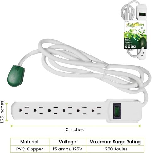 GoGreen Power Inc. (G-16103M-12-2) 6 Outlet Surge Protector, 12FT Cord, White, 2 Pack in Saudi Arabia
