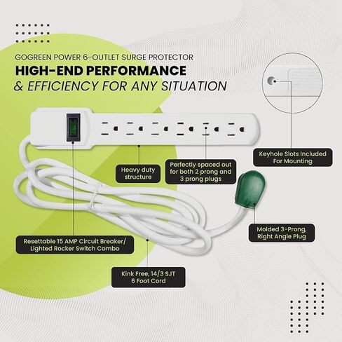 GoGreen Power Inc. (G-16103M-12-2) 6 Outlet Surge Protector, 12FT Cord, White, 2 Pack in Saudi Arabia