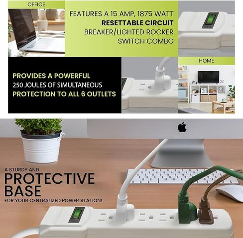 GoGreen Power Inc. (G-16103M-12-2) 6 Outlet Surge Protector, 12FT Cord, White, 2 Pack in Saudi Arabia