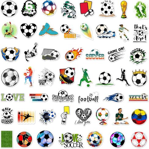50pcs Soccer Sport Stickers for Teen, Cool Waterproof Vinyl Decal for Boy Kids Adult Student Water Bottle Laptop Phone Computer Skateboard Luggage Notebook in Kuwait