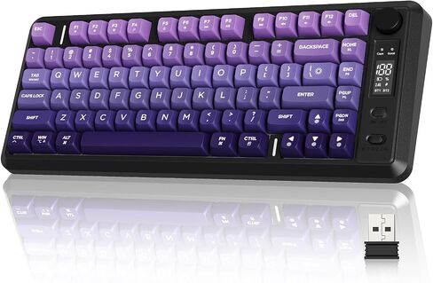 Ziyou Lang M75 لوحة مفاتيح ألعاب لاسلكية ، RGB خلفية قابلة للشحن 2000 مللي أمبير في الساعة بطارية ، غشاء صغير ، لكن لوحة مفاتيح ميكانيكية مع عرض ذكي ومقبض ، مفاتيح التدرج PBT للكمبيوتر الشخصي ، Mac-Grape Purple in Kuwait