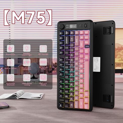 Ziyou Lang M75 لوحة مفاتيح ألعاب لاسلكية ، RGB خلفية قابلة للشحن 2000 مللي أمبير في الساعة بطارية ، غشاء صغير ، لكن لوحة مفاتيح ميكانيكية مع عرض ذكي ومقبض ، مفاتيح التدرج PBT للكمبيوتر الشخصي ، Mac-Grape Purple in Kuwait