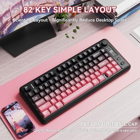 Ziyou Lang M75 لوحة مفاتيح ألعاب لاسلكية ، RGB خلفية قابلة للشحن 2000 مللي أمبير في الساعة بطارية ، غشاء صغير ، لكن لوحة مفاتيح ميكانيكية مع عرض ذكي ومقبض ، مفاتيح التدرج PBT للكمبيوتر الشخصي ، Mac-Grape Purple in Kuwait