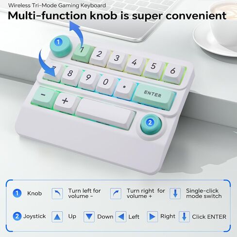 المغامرون W909 اللاسلكي RGB لوحة مفاتيح رقمية ميكانيكية ، قابلة للتبديل ، قابلة للبرمجة الماكرو ، التحكم في التحكم في المقبض والكمبيوتر اللوحي/الكمبيوتر المحمول/الهاتف ، اتصال ثلاثي الوضع (أبيض) in Kuwait
