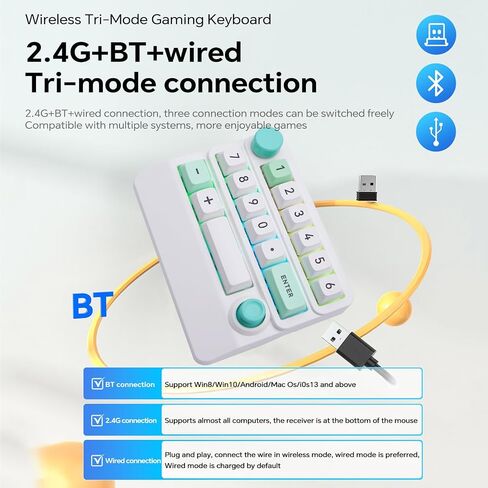 المغامرون W909 اللاسلكي RGB لوحة مفاتيح رقمية ميكانيكية ، قابلة للتبديل ، قابلة للبرمجة الماكرو ، التحكم في التحكم في المقبض والكمبيوتر اللوحي/الكمبيوتر المحمول/الهاتف ، اتصال ثلاثي الوضع (أبيض) in Kuwait