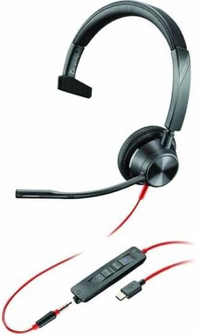 Poly Blackwire 3310 USB -C سماعات رأس TAA - Mono - USB Type C - Wired - 32 أوم - 20 هرتز - 20 كيلو هرتز - على الأذن - أحادي - كوب - 7.10 قدم كابل - ميكروفون متعدد الاتجاهات - إلغاء الضوضاء - أسود - Taa in Saudi Arabia