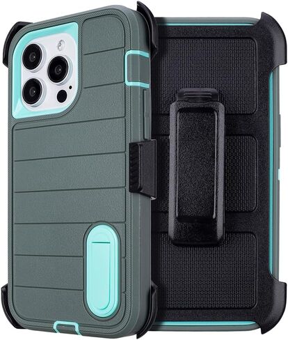 for iPhone 12 Pro Max Phone Case with Belt Clip Holster,3 Layers of Sturdy,Military Grade ShockProof ProMax Protective Cases Heavy Duty Phone Cases iPhone 12 Pro Max Case 6.7 Inch (Dark Green) in Kuwait