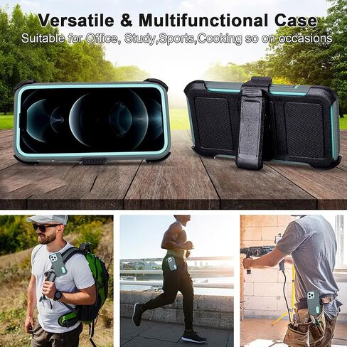 for iPhone 12 Pro Max Phone Case with Belt Clip Holster,3 Layers of Sturdy,Military Grade ShockProof ProMax Protective Cases Heavy Duty Phone Cases iPhone 12 Pro Max Case 6.7 Inch (Dark Green) in Kuwait