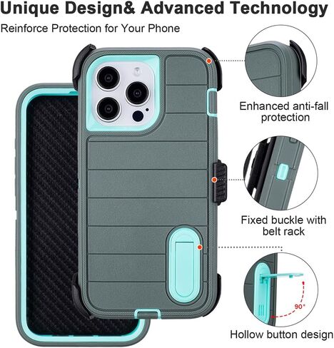 for iPhone 12 Pro Max Phone Case with Belt Clip Holster,3 Layers of Sturdy,Military Grade ShockProof ProMax Protective Cases Heavy Duty Phone Cases iPhone 12 Pro Max Case 6.7 Inch (Dark Green) in Kuwait