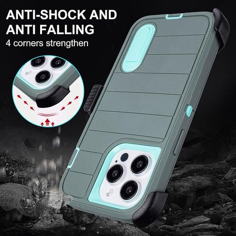 for iPhone 12 Pro Max Phone Case with Belt Clip Holster,3 Layers of Sturdy,Military Grade ShockProof ProMax Protective Cases Heavy Duty Phone Cases iPhone 12 Pro Max Case 6.7 Inch (Dark Green) in Kuwait