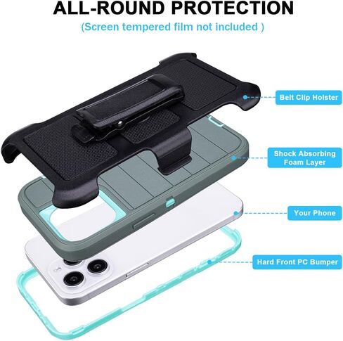 for iPhone 12 Pro Max Phone Case with Belt Clip Holster,3 Layers of Sturdy,Military Grade ShockProof ProMax Protective Cases Heavy Duty Phone Cases iPhone 12 Pro Max Case 6.7 Inch (Dark Green) in Kuwait
