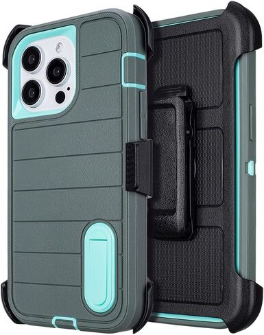 for iPhone 12 Pro Max Phone Case with Belt Clip Holster,3 Layers of Sturdy,Military Grade ShockProof ProMax Protective Cases Heavy Duty Phone Cases iPhone 12 Pro Max Case 6.7 Inch (Dark Green) in Kuwait
