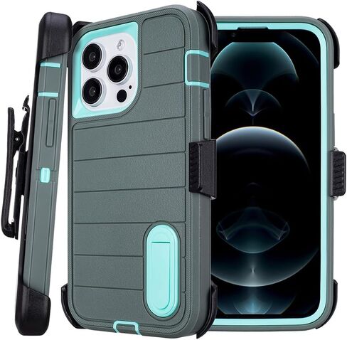 for iPhone 12 Pro Max Phone Case with Belt Clip Holster,3 Layers of Sturdy,Military Grade ShockProof ProMax Protective Cases Heavy Duty Phone Cases iPhone 12 Pro Max Case 6.7 Inch (Dark Green) in Kuwait