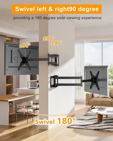 WHYFONE 48'' Extension Long Arm TV Wall Mount Heavy Duty, Portrait TV Mount Vertical,Full Motion TV Bracket Swivel Tilt Level,26''-60''TV, VESA 400x400mm,16''Wood Stud/Concrete/Brick Wall in Kuwait