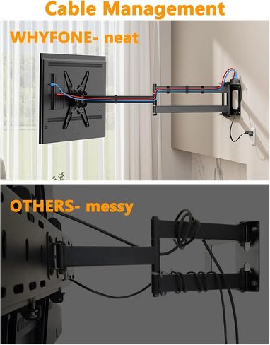 WHYFONE 48'' Extension Long Arm TV Wall Mount Heavy Duty, Portrait TV Mount Vertical,Full Motion TV Bracket Swivel Tilt Level,26''-60''TV, VESA 400x400mm,16''Wood Stud/Concrete/Brick Wall in Kuwait