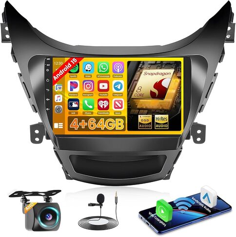 【Qualcomn Chipset】 8 Core 4+64GB Android 15 Car Stereo for Hyundai Elantra 2014-2016, 9 Inch Touch Screen Carplay Android Auto Radio DSP Hi-Res Picture in Picture+AHD Backup Camera Voice Assistant in Saudi Arabia