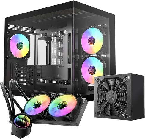 يدعم RAIDMAX I600 Micro Micro ATX ، تصميم الغرفة المزدوجة ، الزجاج المتقاربة ، معجبي ARGB 3x 120 مم ، 240/360 ملم المبرد السائل ، طول GPU MAX 400 مم (أسود) in Kuwait