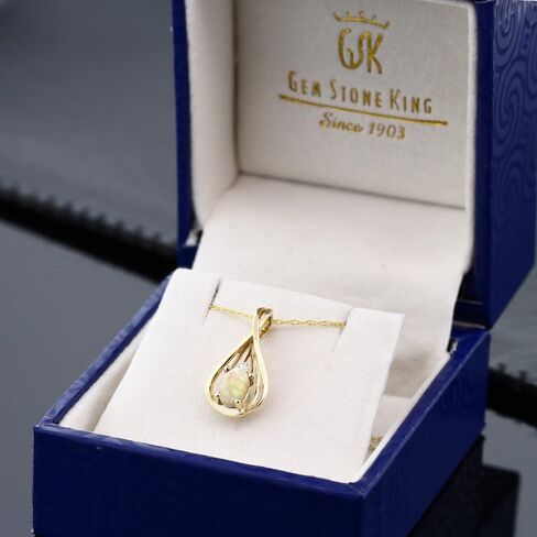 قلادة من Gem Stone King من الذهب الأصفر عيار 10 قيراط والأوبال الأزرق والألماس الأبيض على شكل دمعة للنساء (0.50 قيراط، حجر بخت شهر أكتوبر، كابوشون بيضاوي 6 × 4 مم، مع سلسلة 18 بوصة) in Saudi Arabia