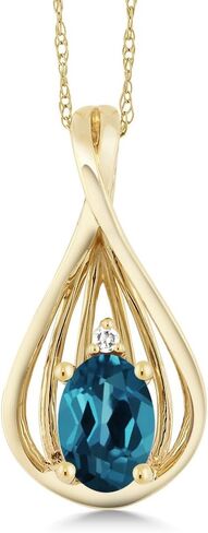 قلادة من Gem Stone King من الذهب الأصفر عيار 10 قيراط والأوبال الأزرق والألماس الأبيض على شكل دمعة للنساء (0.50 قيراط، حجر بخت شهر أكتوبر، كابوشون بيضاوي 6 × 4 مم، مع سلسلة 18 بوصة) in Saudi Arabia